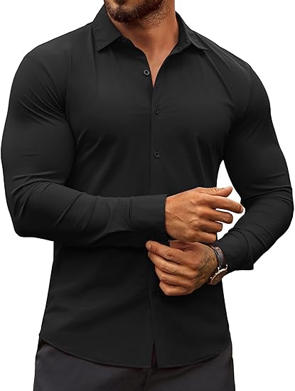 Muscle Fit Dress Shirts Wrinkle-Free Long Sleeve Casual Button Down Shirts