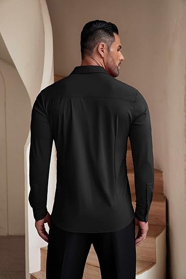 Muscle Fit Dress Shirts Wrinkle-Free Long Sleeve Casual Button Down Shirts